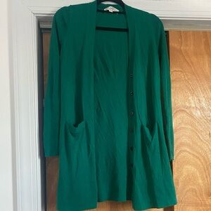 LOFT Long Green Button-Up Cardigan Sweater